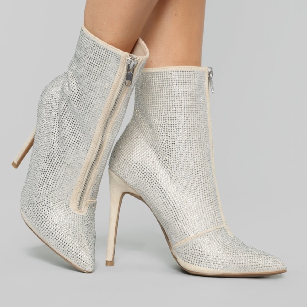 Fashion Nova rhinestone heeled booties